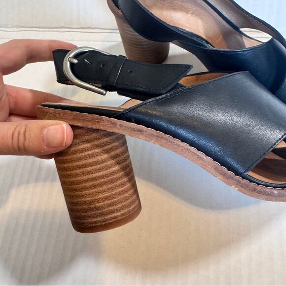 Madewell Black Leather Peep Toe Heels Women’s 6.5 Chunky Fall Slingback Sandals - Picture 8 of 9